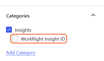 Bagian Categories di panel kanan: Insights sudah tercentang, WorkRight Insight ID ditandai