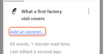 Bagian atas tab Post di panel kanan, dengan tautan Add an excerpt ditandai