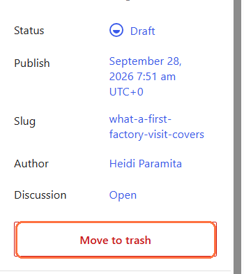 Panel kanan artikel, dengan tombol Move to trash ditandai